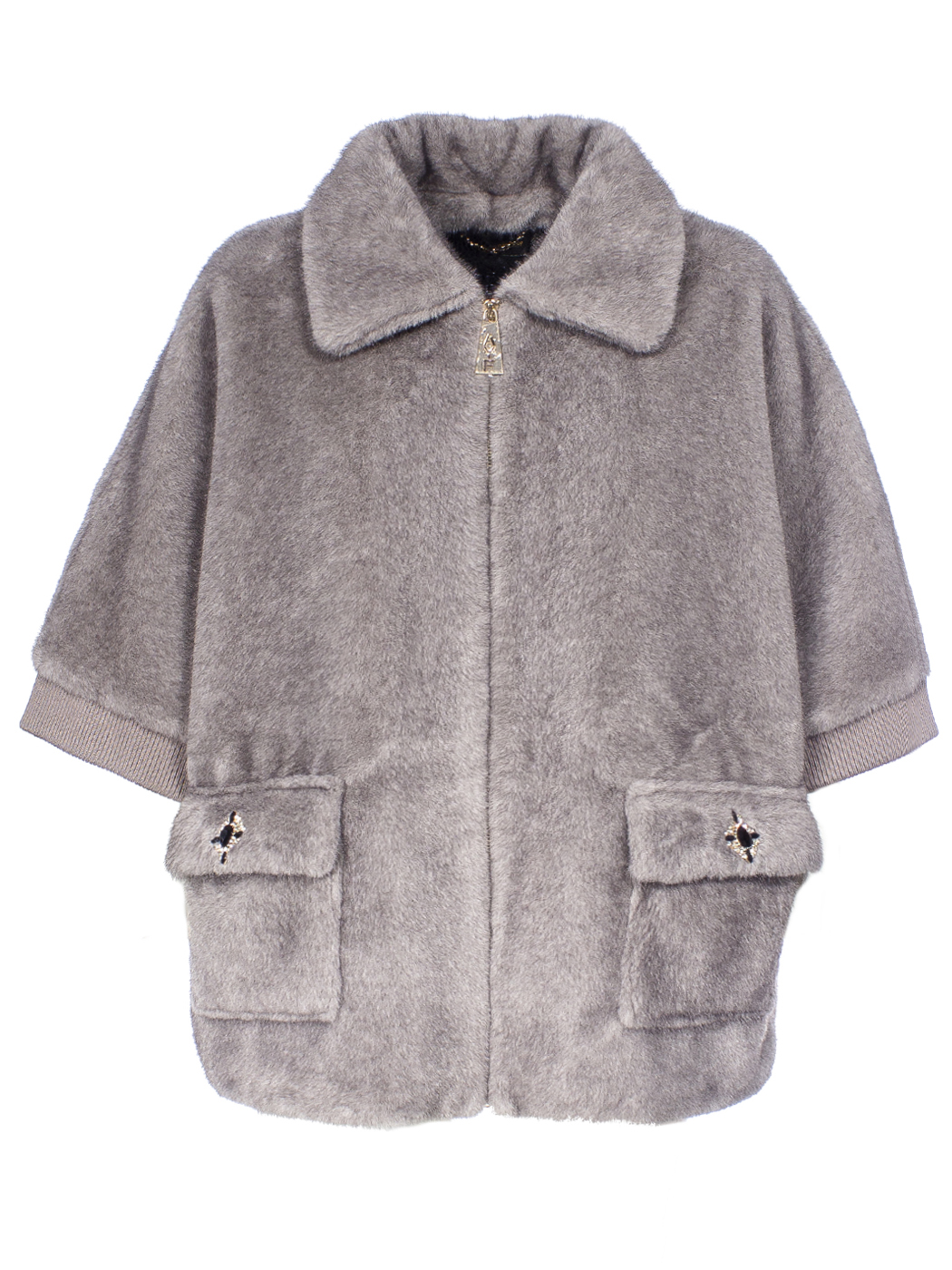 MANTELLA FAUX FUR FAKE MINK DETTAGLIO GIOIELLO E MANICA MAGLIA,2 TG,100%PL,M PRCDE IN PRC      - GREY